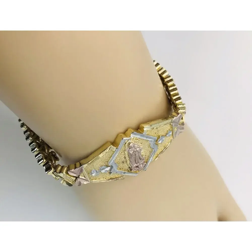 Tri Color Virgen de Guadalupe 14K Plated Bracelet Pulsera Oro Laminado Women